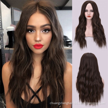 Dark Brown Women's Wig long with bangs fiber vendor cheap wholesale afro curly kinky straight wig hair short synthetic wigs